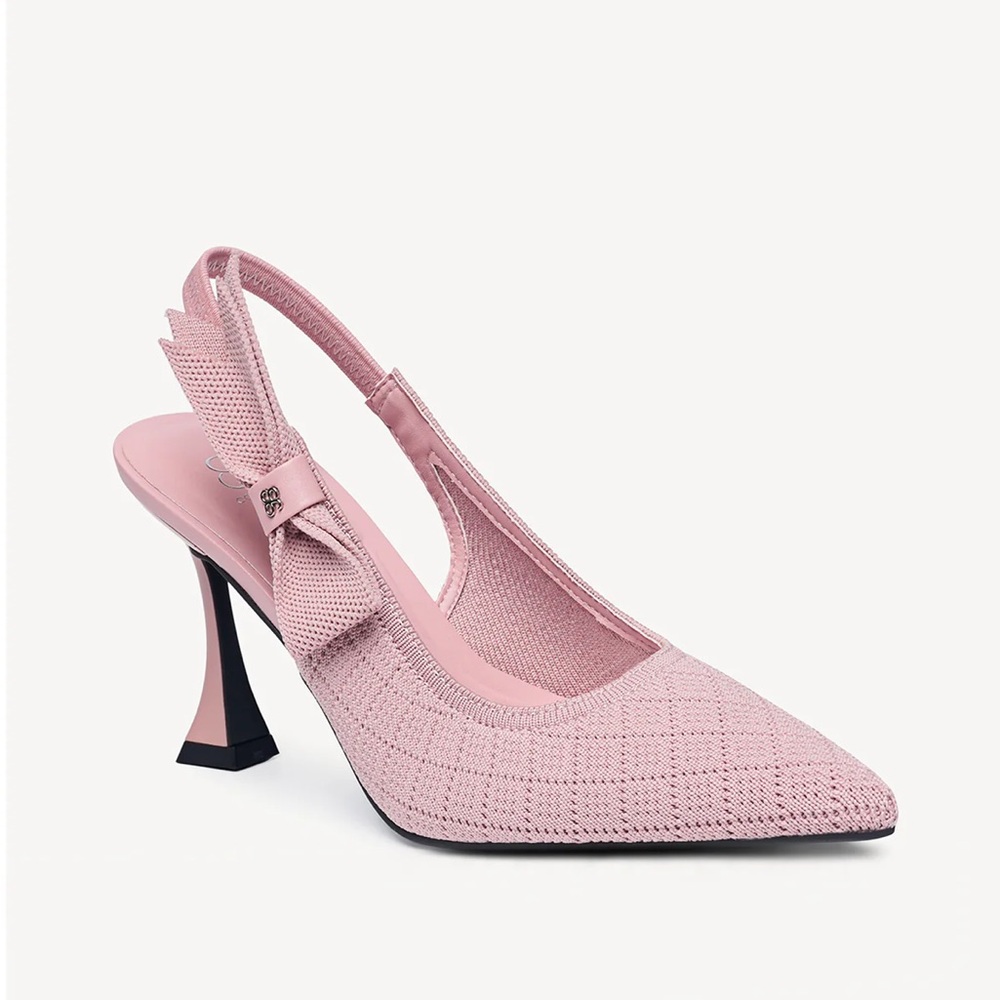 Slingback Pointed-Toe Knit Heels in Light Pink